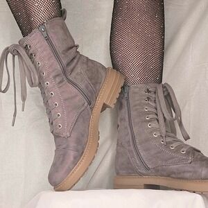 Combat Lace Up Zip Boots Gray Women's Size 7.5 Y2K‎
